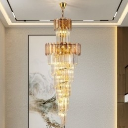 Plafoniera decorativă duplex de lux, cu pandantiv din cristal