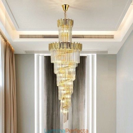 Plafoniera decorativă duplex cu pandantiv din cristal