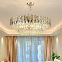 Plafoniera decorativă duplex din cristal cu pană de aur