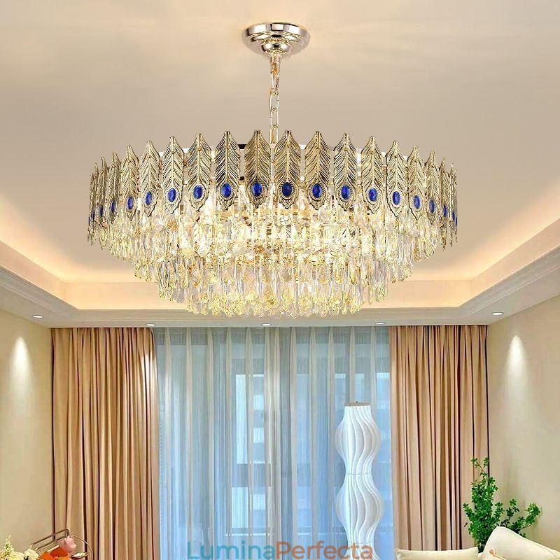 Plafoniera decorativă duplex din cristal cu pană de aur