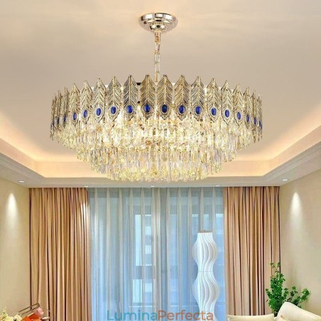 Plafoniera decorativă duplex din cristal cu pană de aur Plafoniera decorativă duplex din cristal cu pană de aur