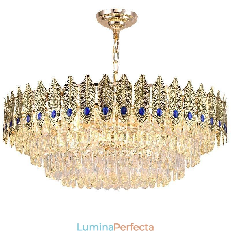 Plafoniera decorativă duplex din cristal cu pană de aur