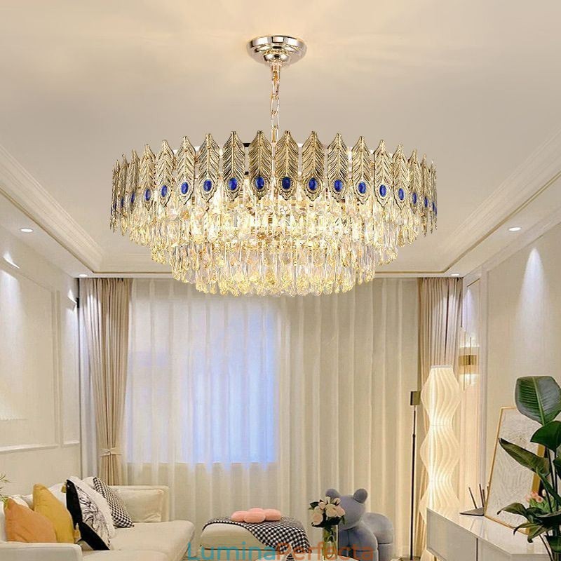 Plafoniera decorativă duplex din cristal cu pană de aur