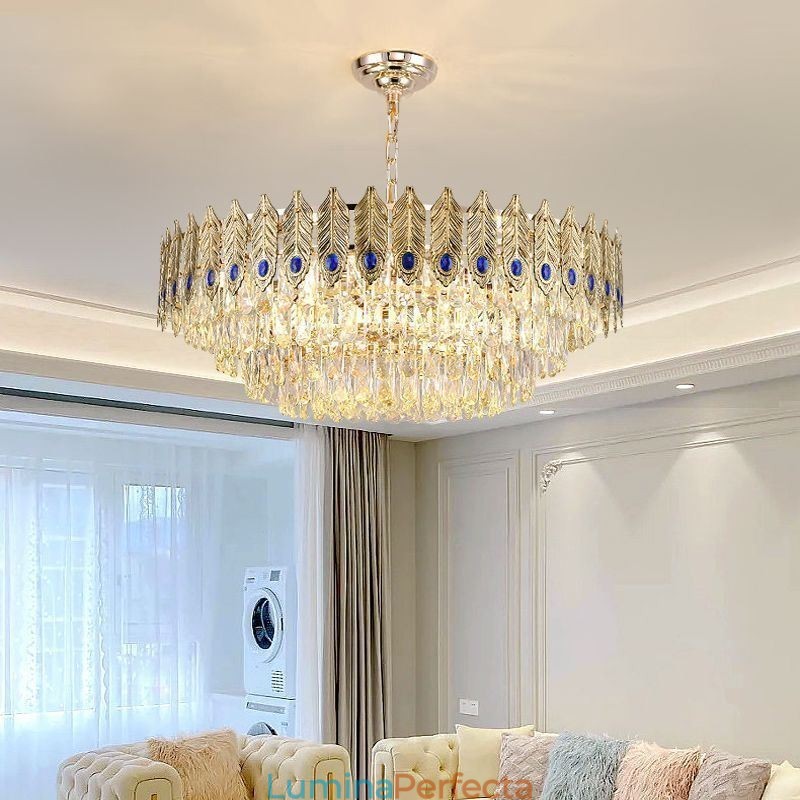 Plafoniera decorativă duplex din cristal cu pană de aur