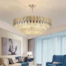 Plafoniera decorativă duplex din cristal cu pană de aur