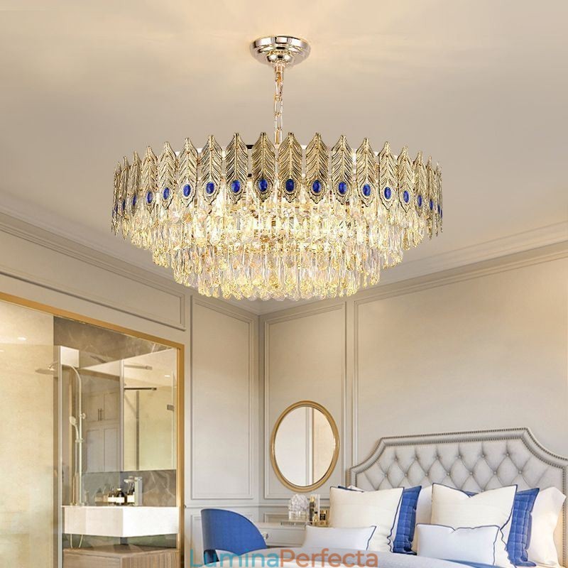 Plafoniera decorativă duplex din cristal cu pană de aur