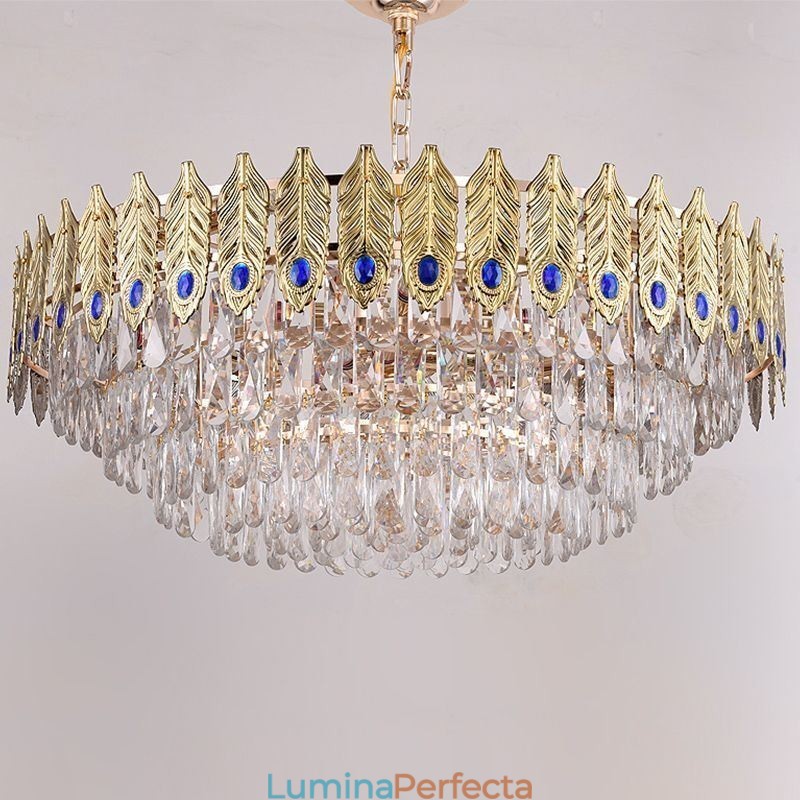 Plafoniera decorativă duplex din cristal cu pană de aur