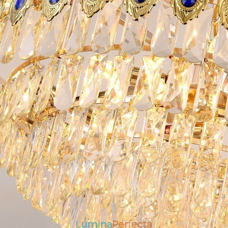 Plafoniera decorativă duplex din cristal cu pană de aur
