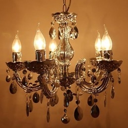 Candelabru modern în stil cristal acrilic argintiu cu 5 lumini