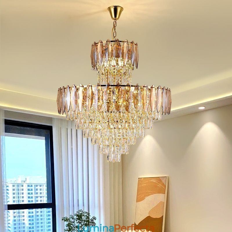 Plafoniera decorativă duplex cu pandantiv cu cristal 80cm