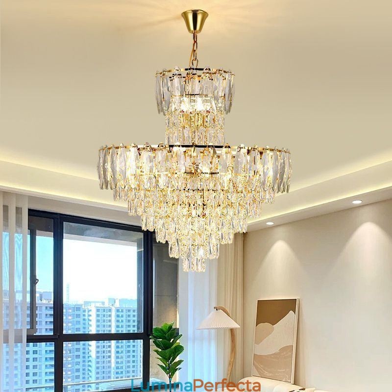 Plafoniera decorativă duplex cu pandantiv cu cristal 80cm