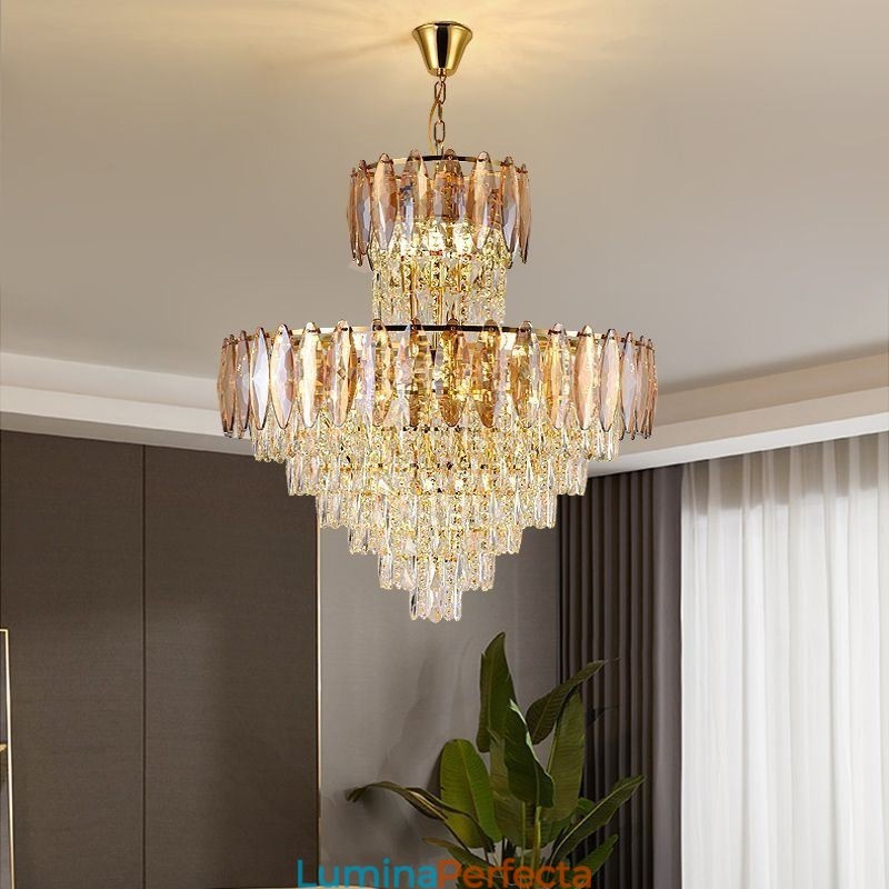 Plafoniera decorativă duplex cu pandantiv cu cristal 80cm