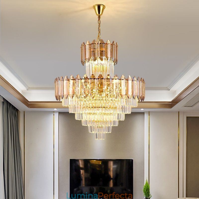 Plafoniera decorativă duplex cu pandantiv din cristal