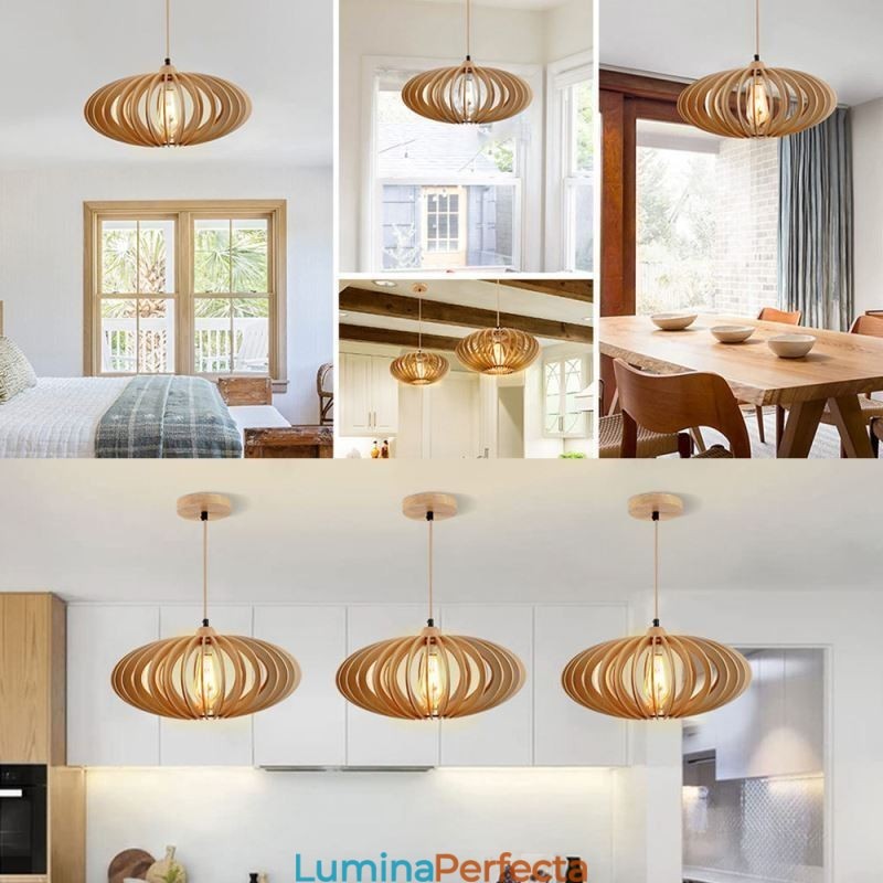 Plafoniera din lemn de tijol 17cm Abajur din lemn oval