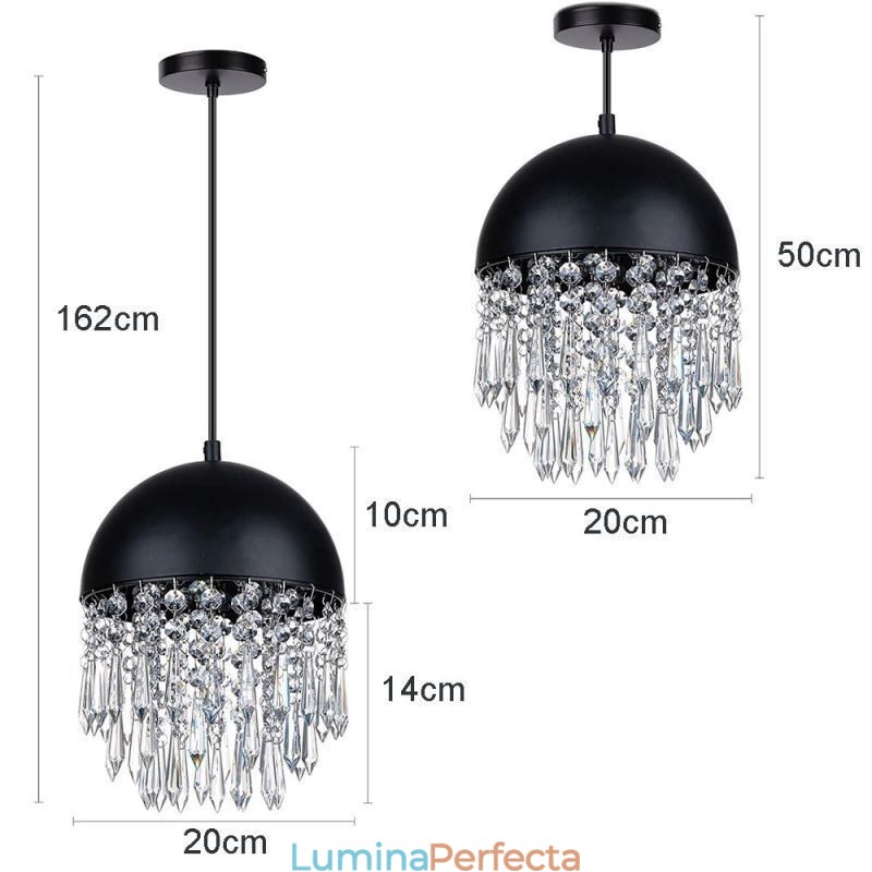 Plafoniera cu pandantiv de cristal cu ciucuri Abajur cu capac pentru oală neagră