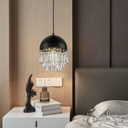 Plafoniera cu pandantiv de cristal cu ciucuri Abajur cu capac pentru oală neagră