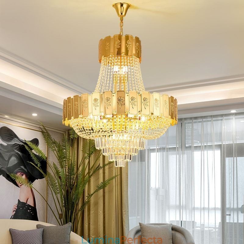 Lampă suspendată din cristal auriu Plafoniera decorativă elegantă