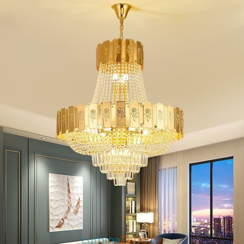 Lampă suspendată din cristal auriu Plafoniera decorativă elegantă