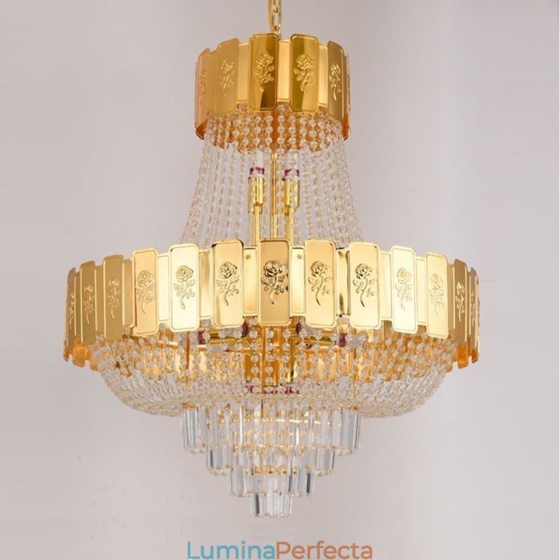 Lampă suspendată din cristal auriu Plafoniera decorativă elegantă