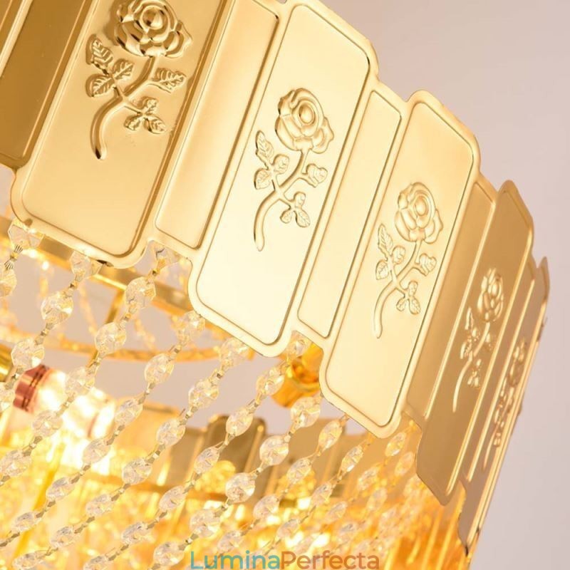 Lampă suspendată din cristal auriu Plafoniera decorativă elegantă