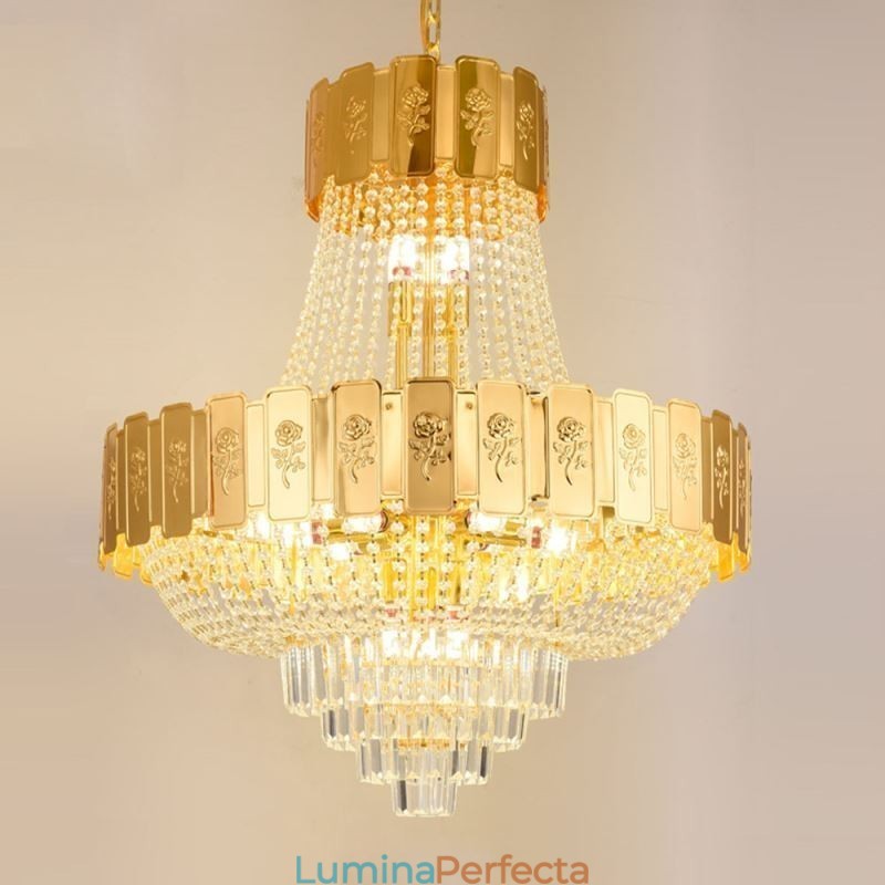 Lampă suspendată din cristal auriu Plafoniera decorativă elegantă