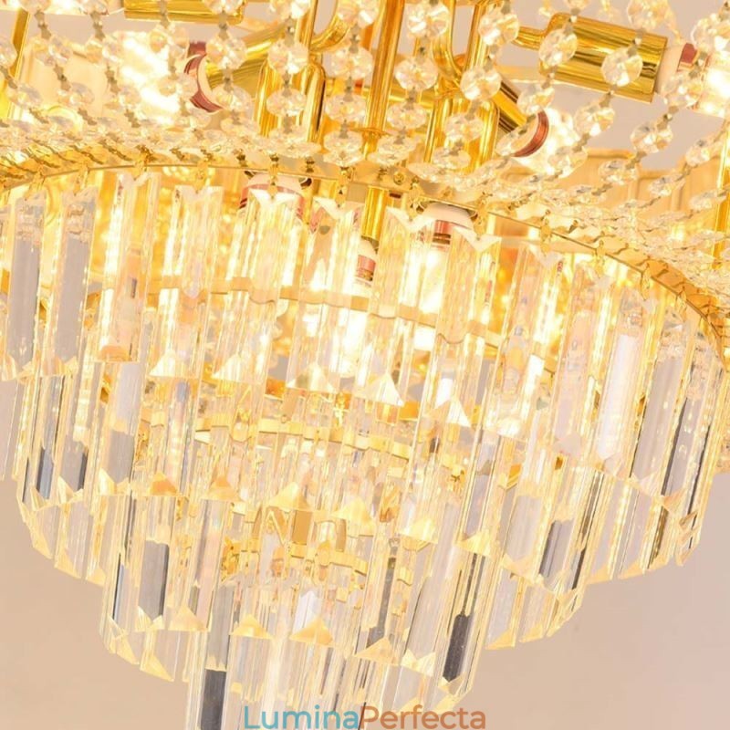 Lampă suspendată din cristal auriu Plafoniera decorativă elegantă