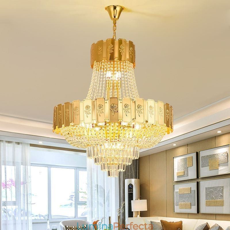 Lampă suspendată din cristal auriu Plafoniera decorativă elegantă