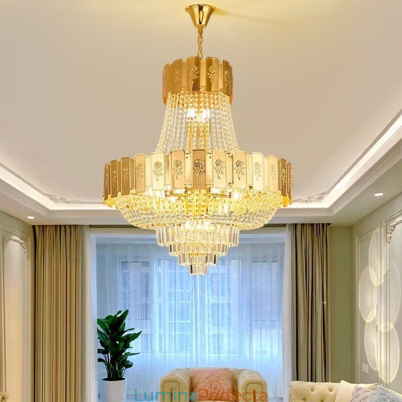 Lampă suspendată din cristal auriu Plafoniera decorativă elegantă