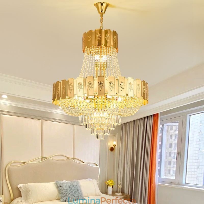 Lampă suspendată din cristal auriu Plafoniera decorativă elegantă