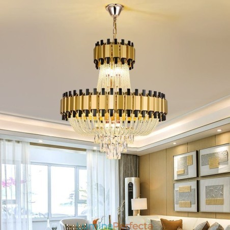Plafoniera cu pandantiv din cristal auriu de lux Plafoniera cu pandantiv din cristal auriu de lux