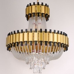 Plafoniera cu pandantiv din cristal auriu de lux