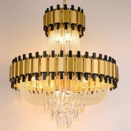 Plafoniera cu pandantiv din cristal auriu de lux