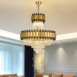Plafoniera cu pandantiv din cristal auriu de lux