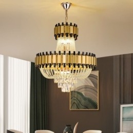 Plafoniera cu pandantiv din cristal auriu de lux