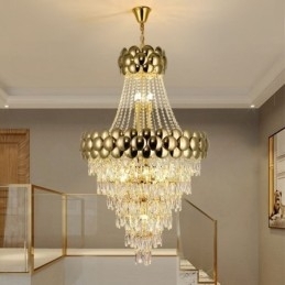 Plafoniera cu pandantiv din cristal galvanizat cu aur Duplex de lux Decrative Plafoniera 80cm