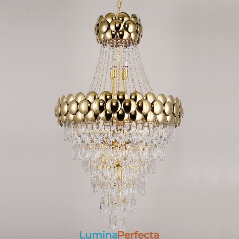 Plafoniera cu pandantiv din cristal galvanizat cu aur Duplex de lux Decrative Plafoniera 80cm