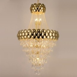 Plafoniera cu pandantiv din cristal galvanizat cu aur Duplex de lux Decrative Plafoniera 80cm