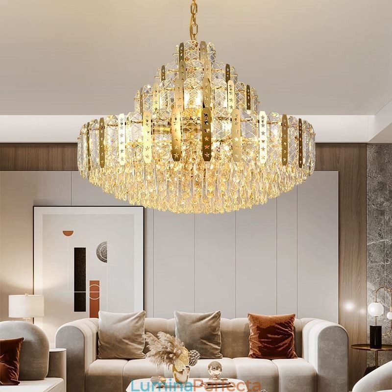 Plafoniera decorativă de lux de la etajul 4 cu tăbliță de fier auriu