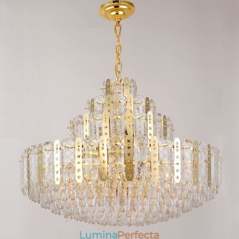 Plafoniera decorativă de lux de la etajul 4 cu tăbliță de fier auriu