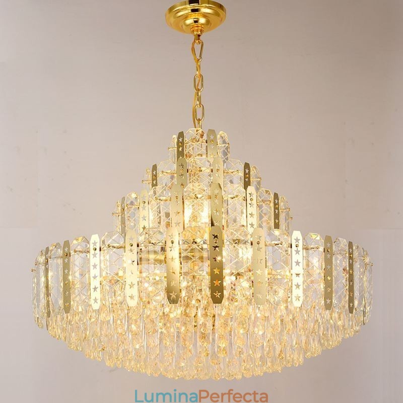 Plafoniera decorativă de lux de la etajul 4 cu tăbliță de fier auriu