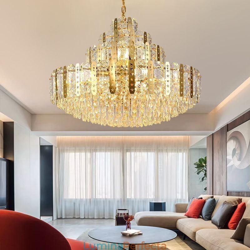 Plafoniera decorativă de lux de la etajul 4 cu tăbliță de fier auriu
