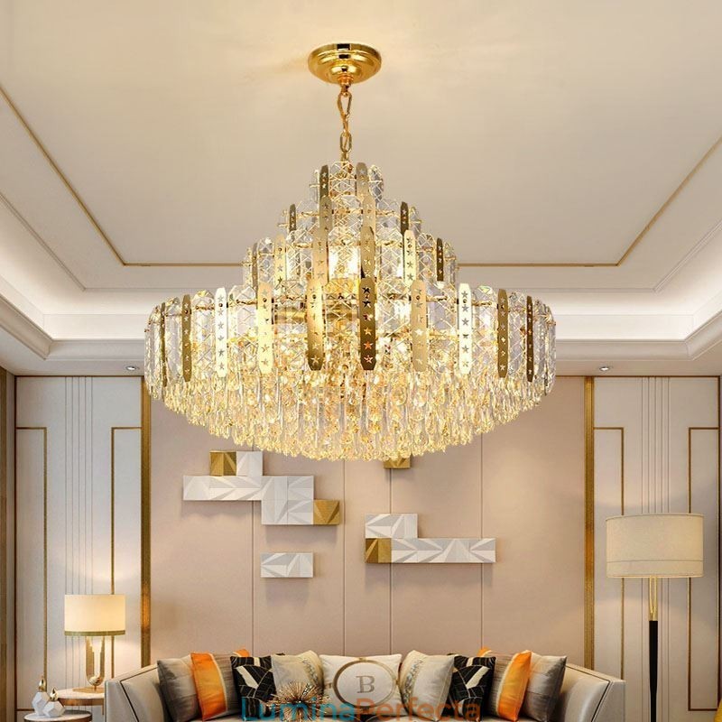 Plafoniera decorativă de lux de la etajul 4 cu tăbliță de fier auriu