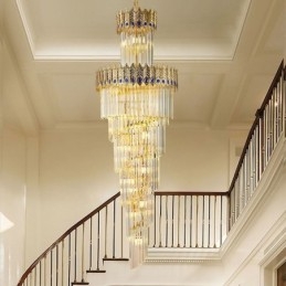 Lampă suspendată din cristal auriu Plafoniera cu abajur din coadă Phoenix din aur galvanizat