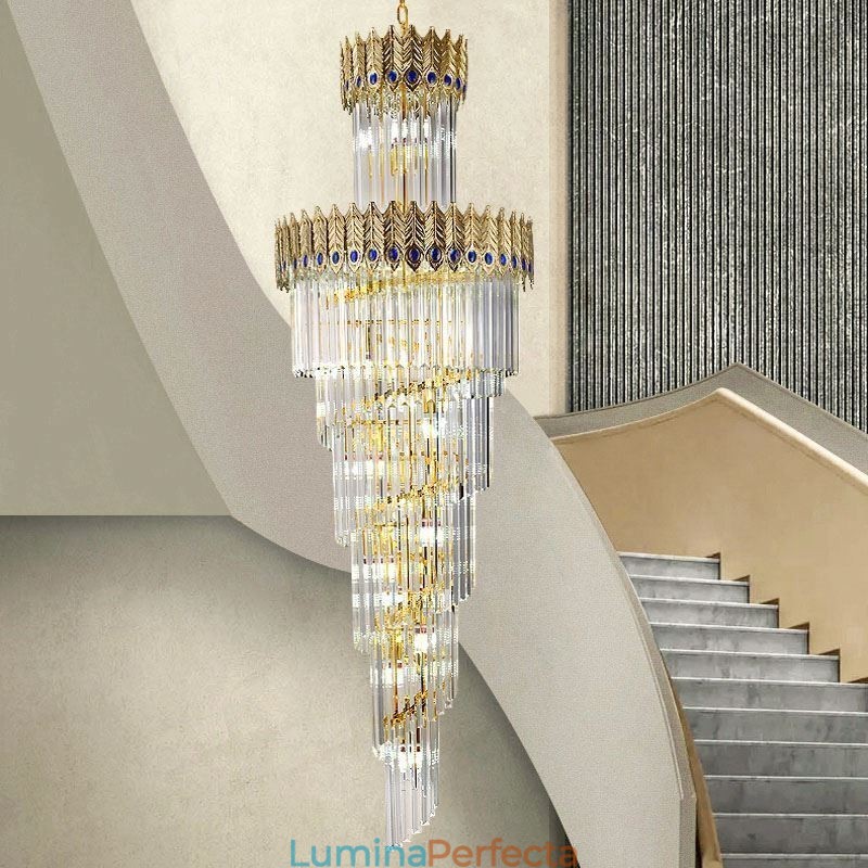 Lampă suspendată din cristal auriu Plafoniera cu abajur din coadă Phoenix din aur galvanizat