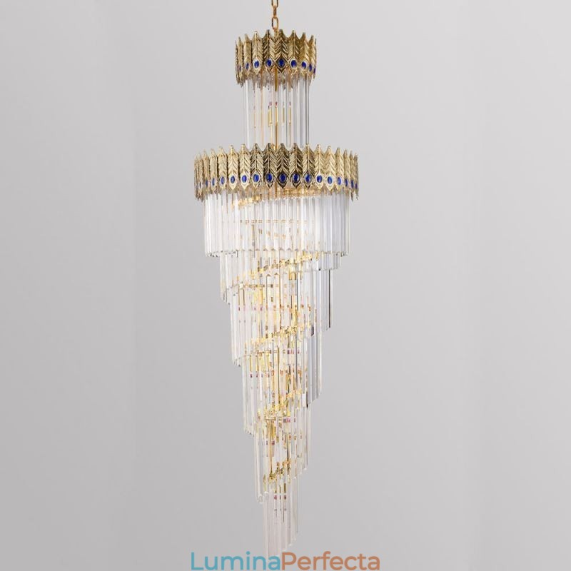 Lampă suspendată din cristal auriu Plafoniera cu abajur din coadă Phoenix din aur galvanizat
