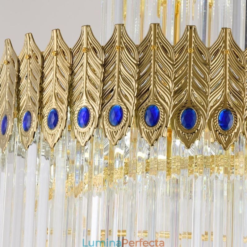 Lampă suspendată din cristal auriu Plafoniera cu abajur din coadă Phoenix din aur galvanizat