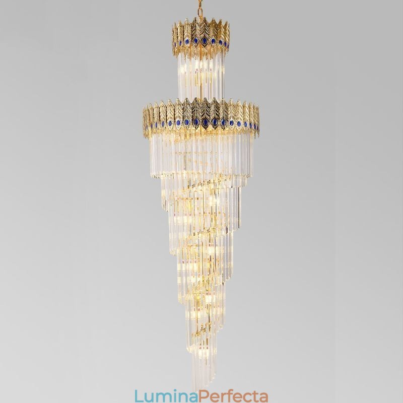 Lampă suspendată din cristal auriu Plafoniera cu abajur din coadă Phoenix din aur galvanizat
