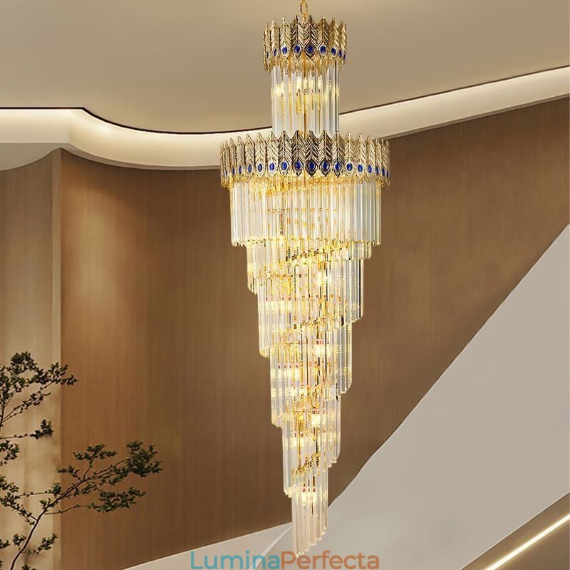 Lampă suspendată din cristal auriu Plafoniera cu abajur din coadă Phoenix din aur galvanizat