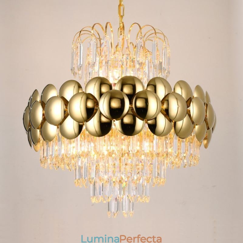 Plafoniera cu pandantiv din cristal galvanizat cu Aur Plafoniera decorativă de lux 60cm