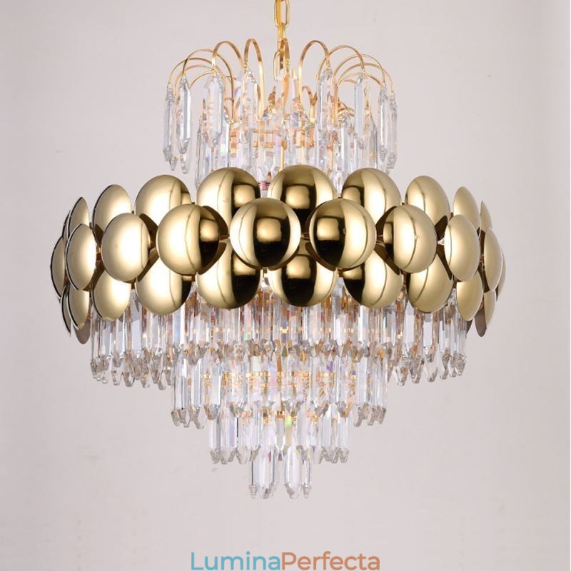 Plafoniera cu pandantiv din cristal galvanizat cu Aur Plafoniera decorativă de lux 60cm